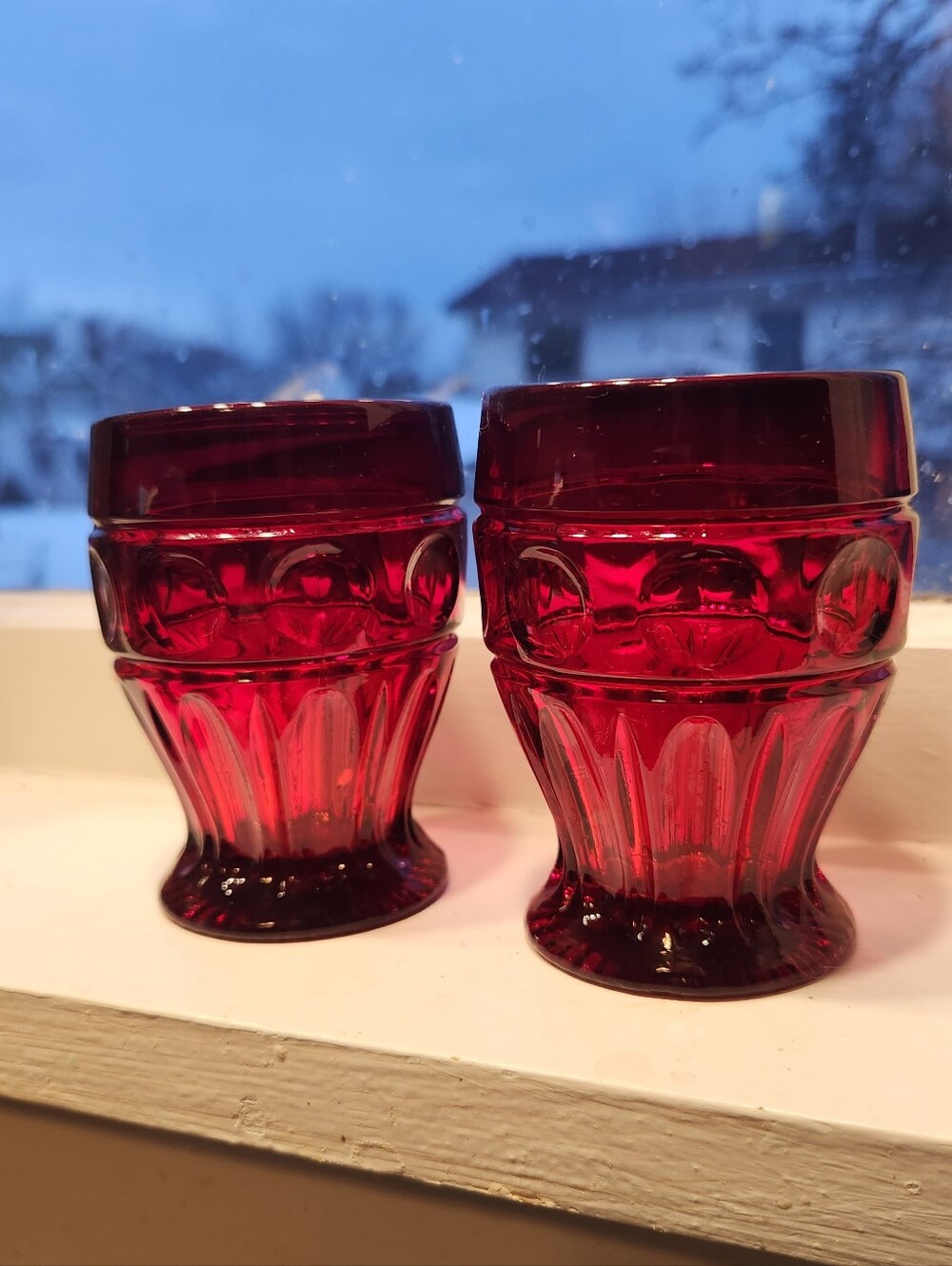 Vintage Wheaton Ruby Red Bullseye Juice Tumbler Set of 2 MCM Coin Dot Glass 3.5"